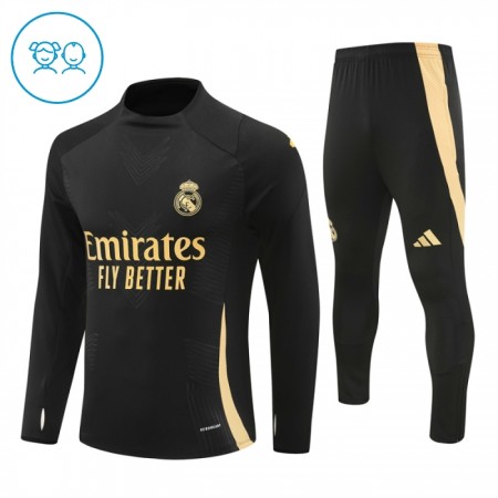 Barn Real Madrid Trainings Sweatshirt Kvarts-Dragkedja 2024-25 Svart